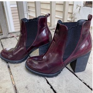Steve Madden Women’s Burgundy Patent Leather Ankle Heel Boots